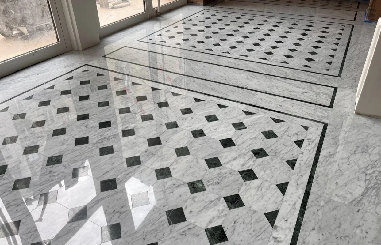 Réalisation marbre granit - INSTALLATION SOL DAMIER
